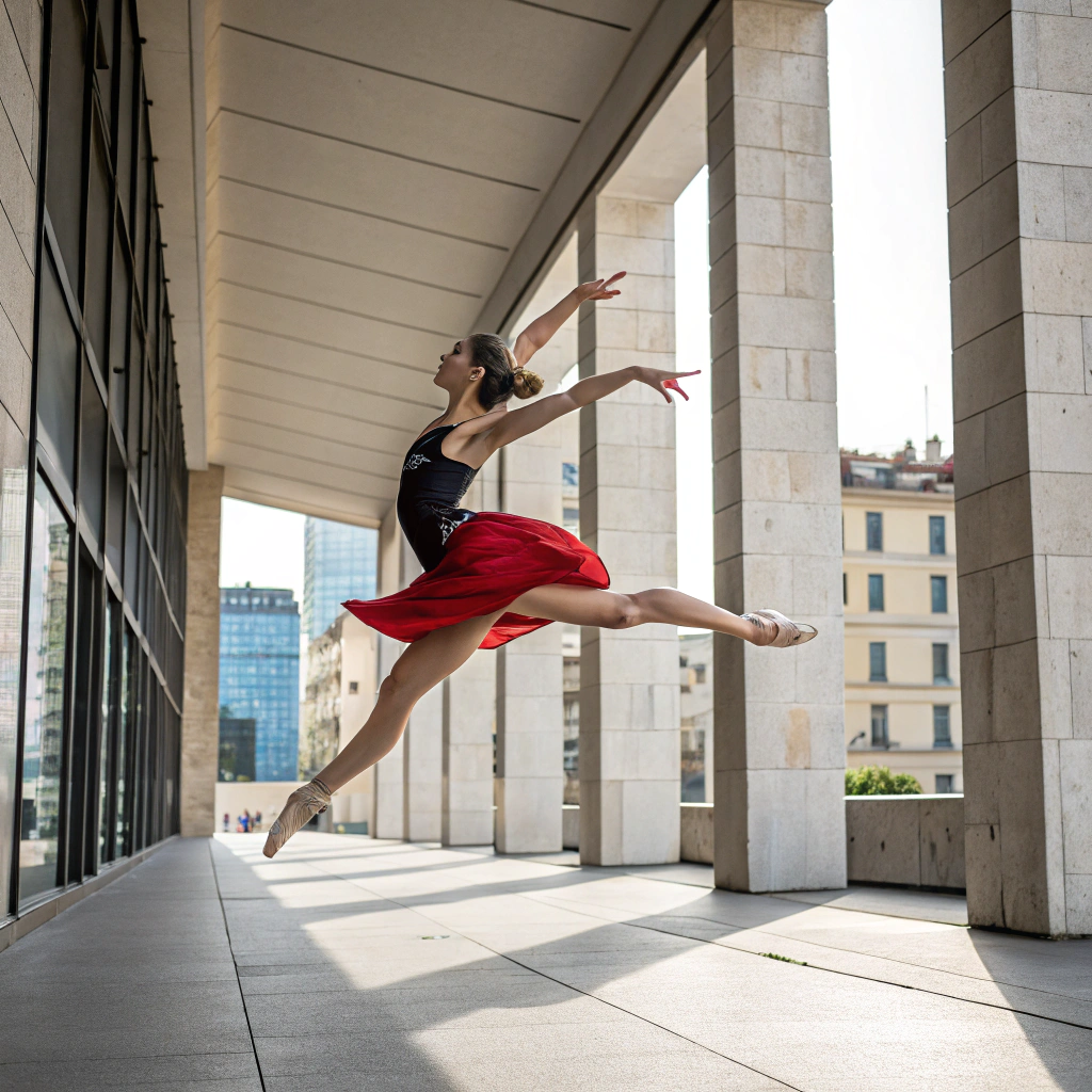 Ballerina durante corso di danza contemporanea a Roma in movimento dinamico