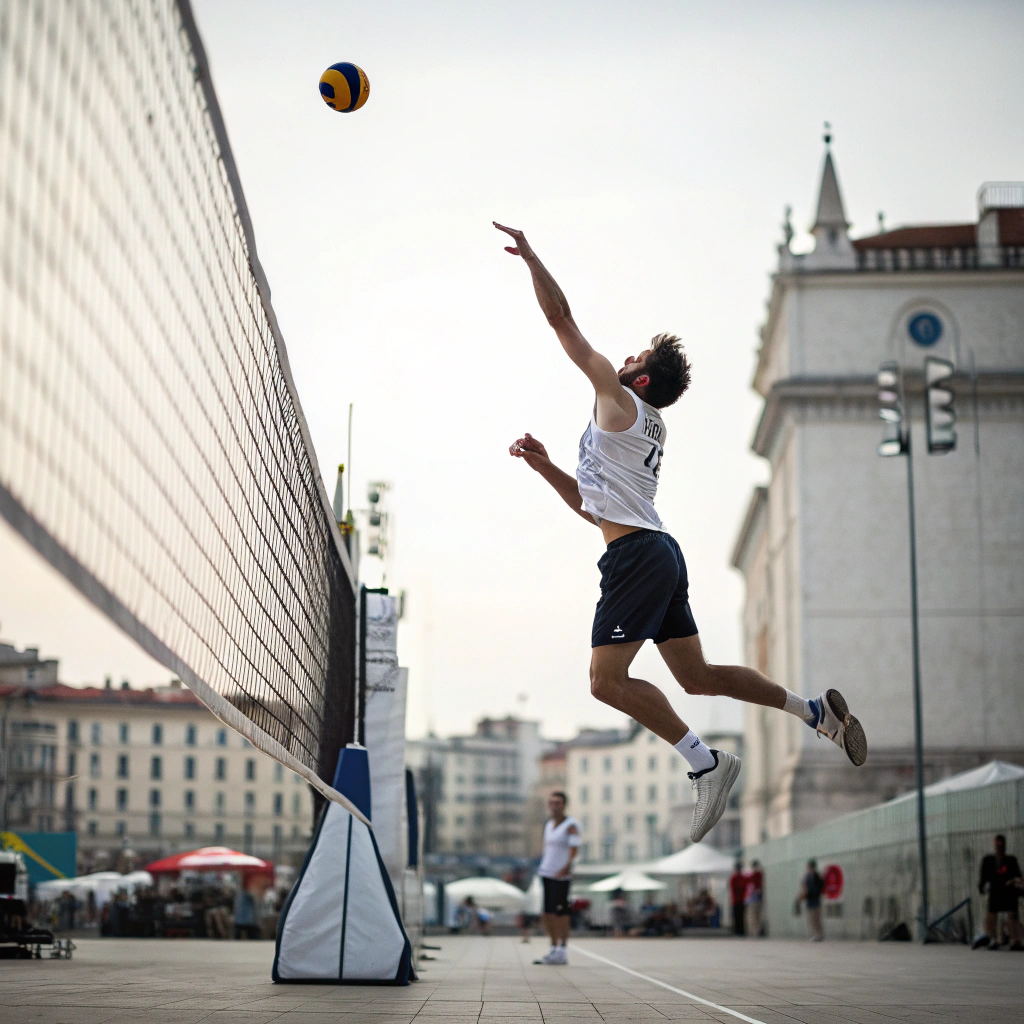 Giocatore di pallavolo in azione durante un allenamento a Bologna