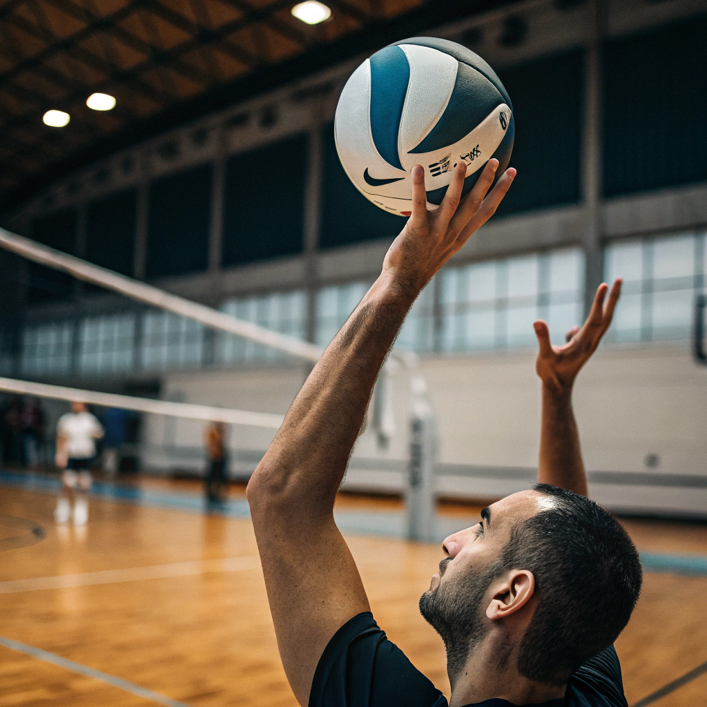 Close-up di mani che eseguono un palleggio perfetto durante un allenamento di pallavolo a Milano