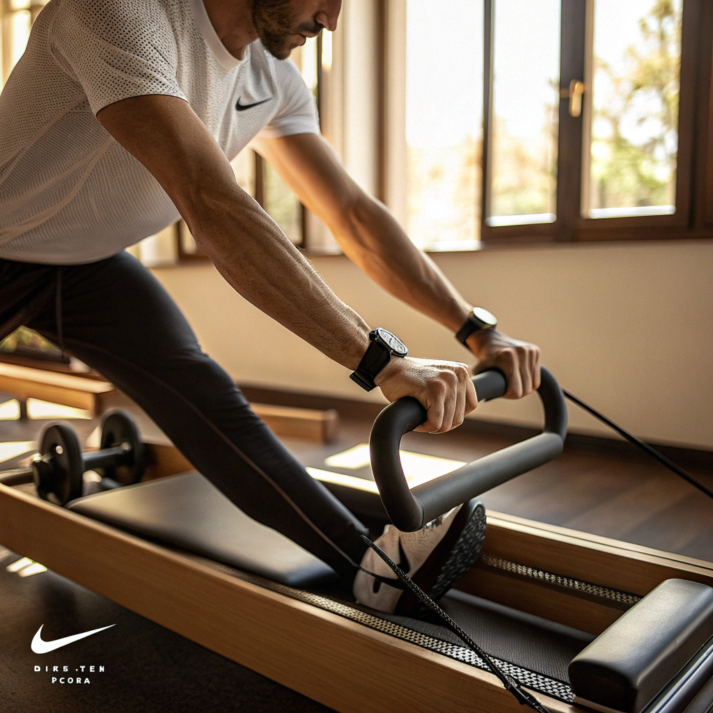 Dettaglio di esercizio Pilates con Reformer in palestra a Verona