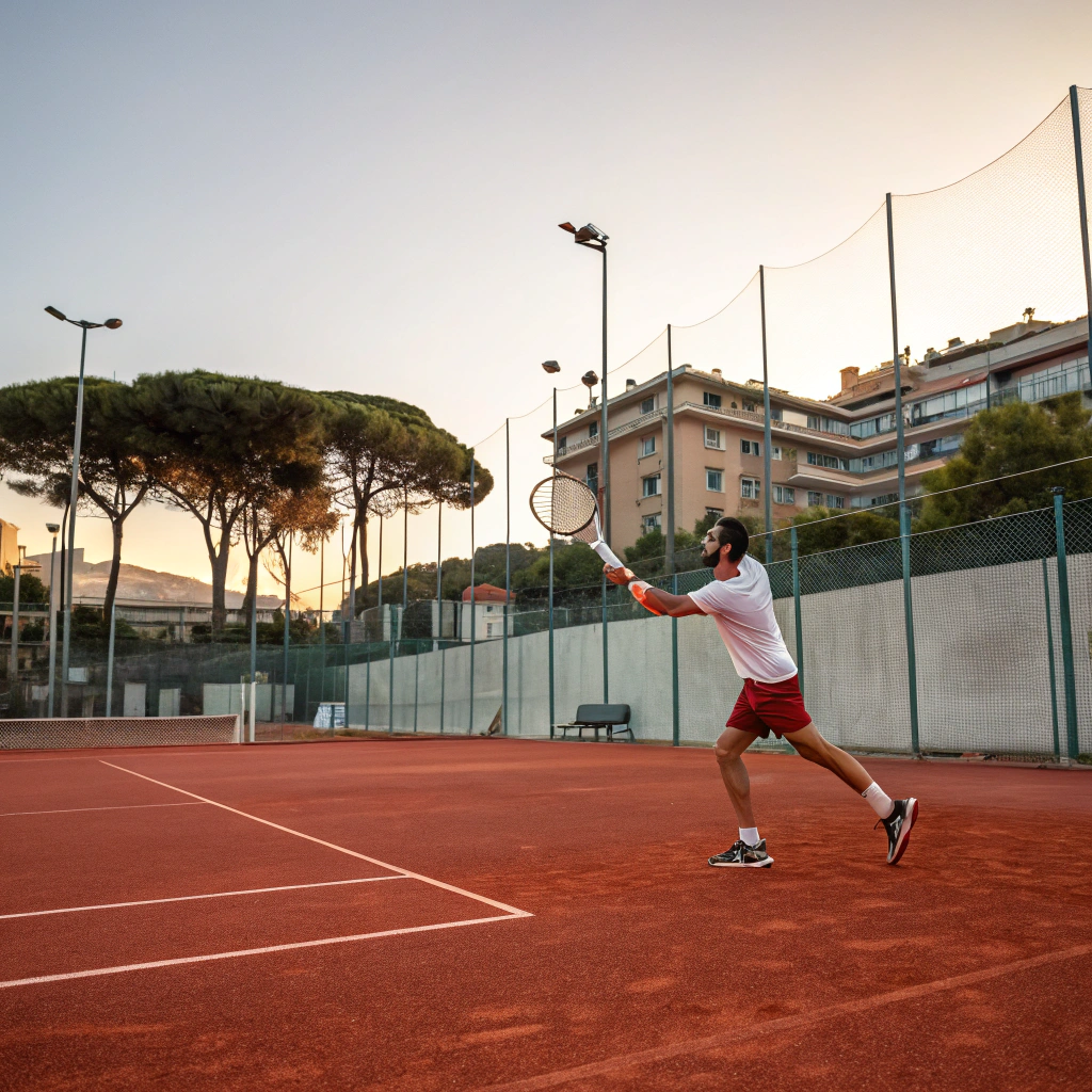 Giocatore di tennis in azione durante un corso a Bergamo