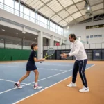 Corso di tennis a Milano in campo moderno con allievi di diverse età