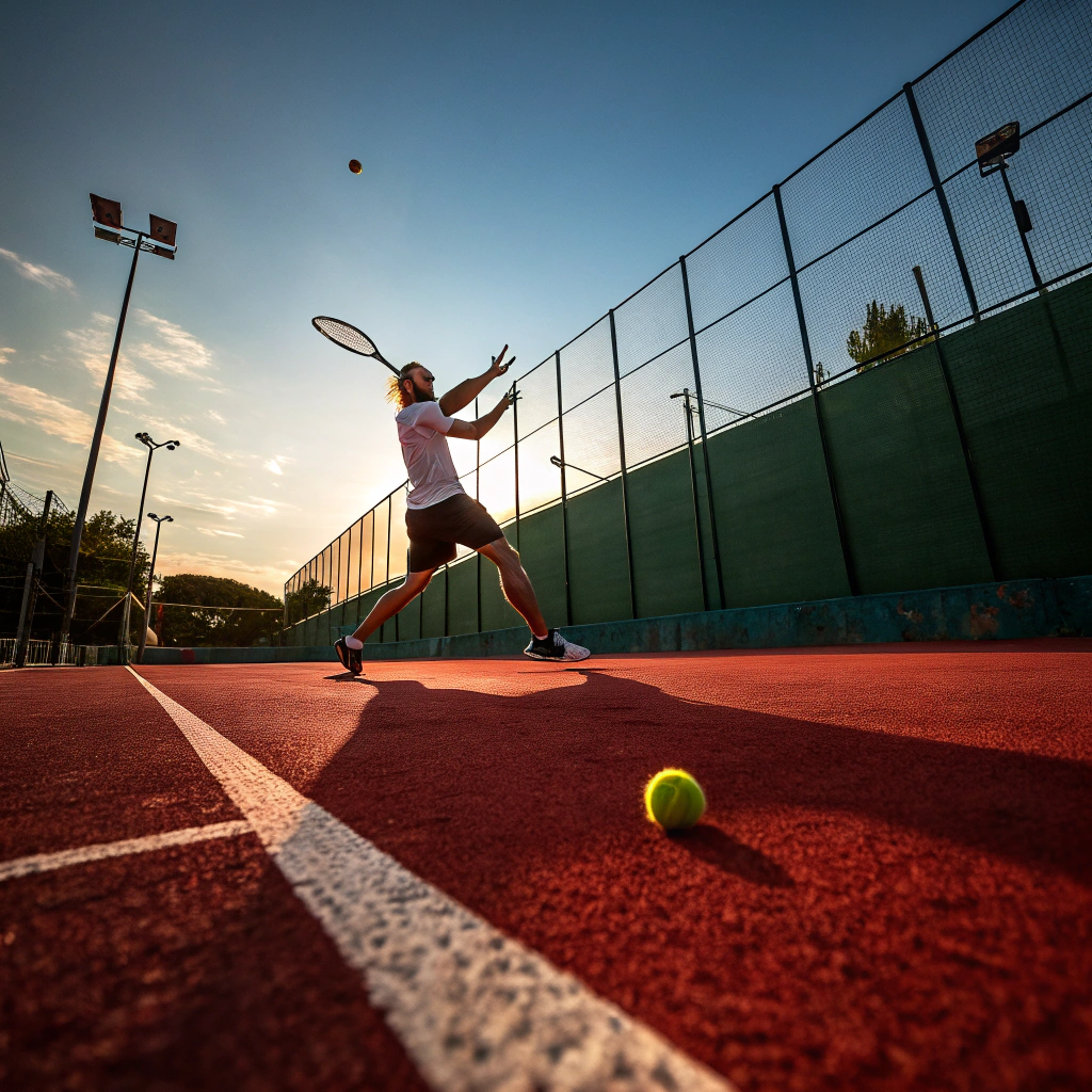 Giocatore di tennis in azione durante un dritto su campo in terra rossa a Reggio Emilia