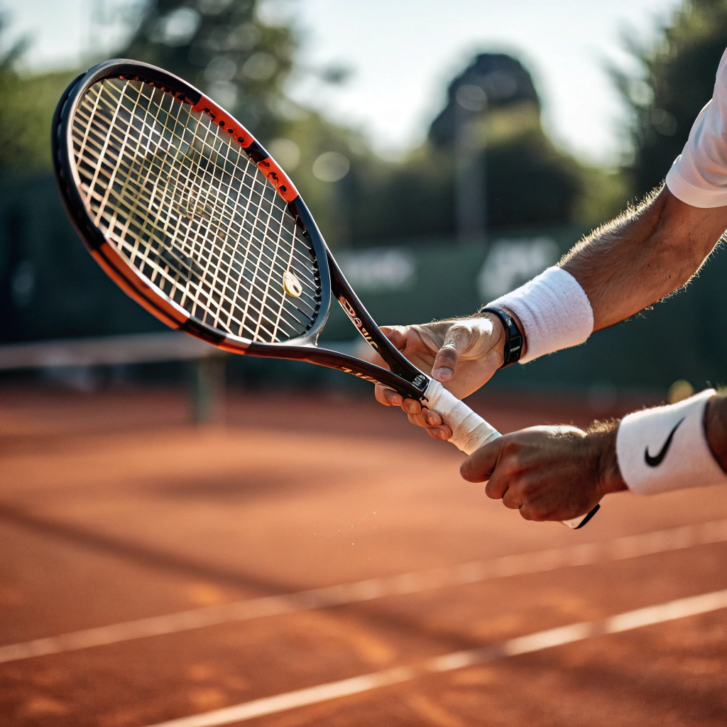 Dettaglio di racchetta da tennis che colpisce la palla durante un corso a Torino