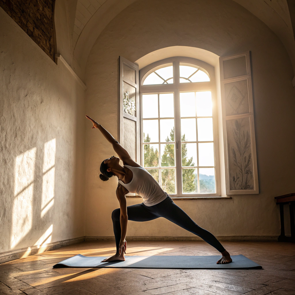 Praticante yoga in posizione dinamica durante corso a Monza