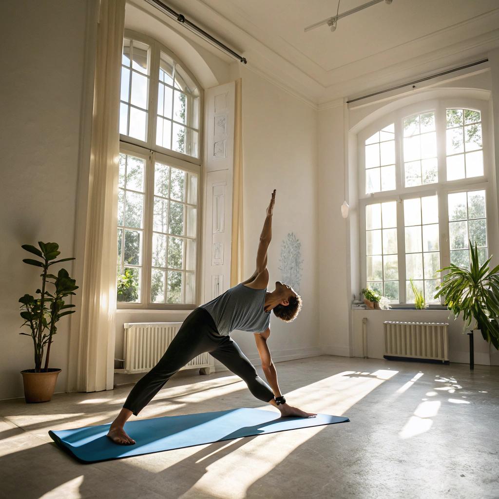 Persona che pratica yoga in una sala luminosa a Ravenna