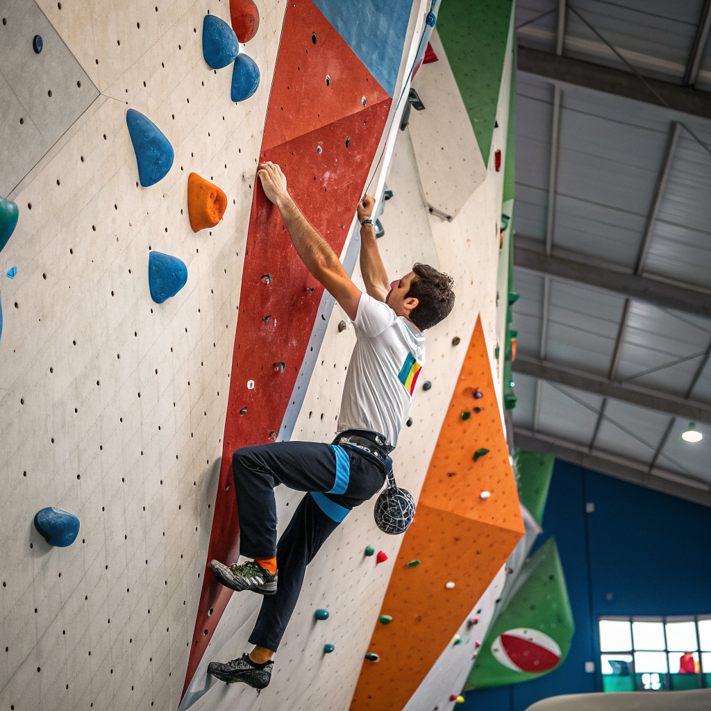 Climber durante arrampicata sportiva su parete indoor a Palermo