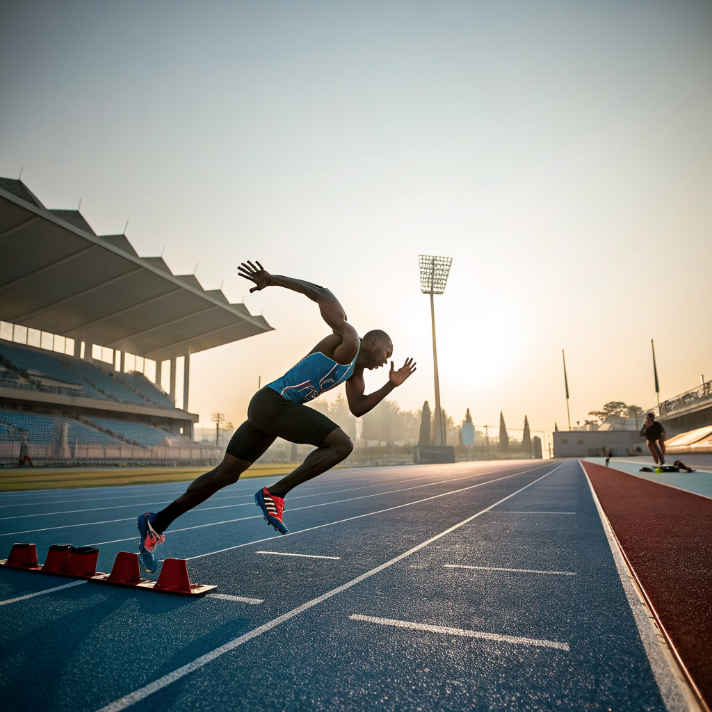 Atleta in azione durante allenamento di atletica leggera su pista a Brescia