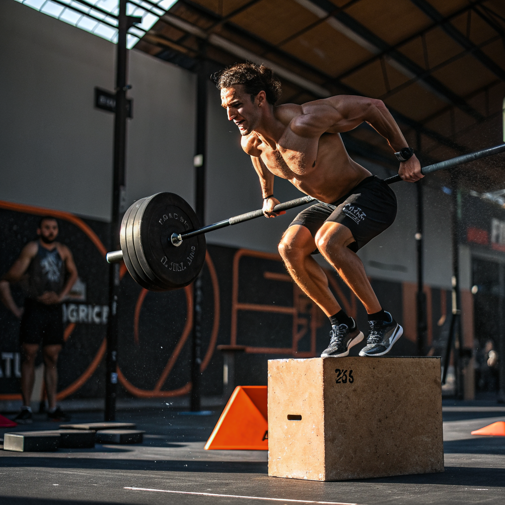 Atleta durante allenamento Crossfit ad Avellino in momento di massima intensità