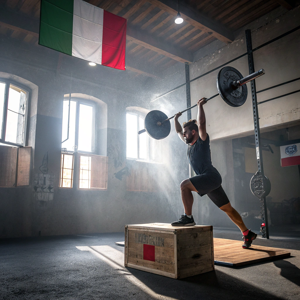 Atleta durante un workout di crossfit in una palestra di Modena
