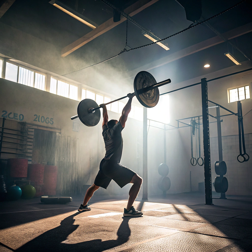 Atleta durante allenamento di Crossfit con bilanciere in un box a Perugia