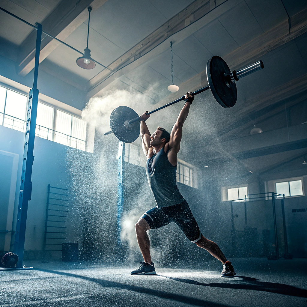 Atleta durante allenamento Crossfit con bilanciere in box a Reggio Emilia