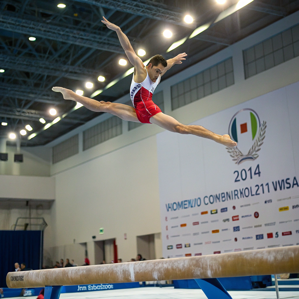 Atleta durante esercizio di ginnastica artistica in palestra a Torino
