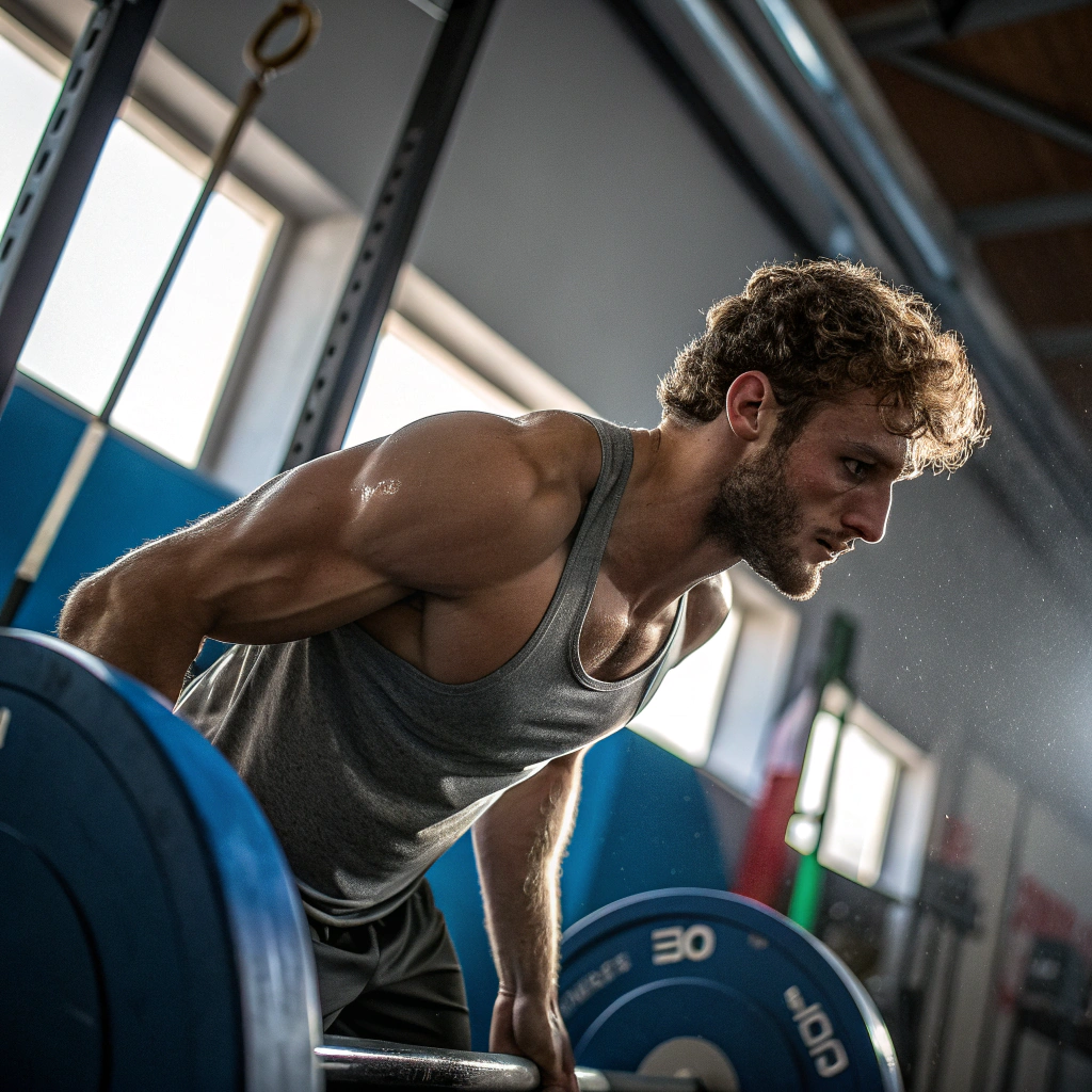Atleta si allena con i pesi in una palestra moderna a Forlì