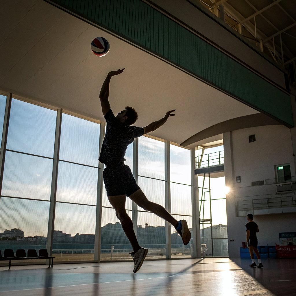 Giocatore di pallavolo durante una schiacciata in una palestra a Monza