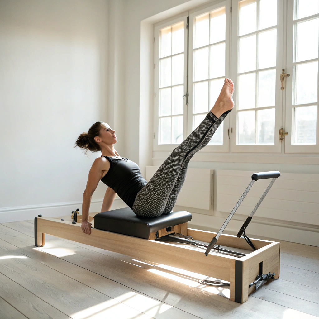 Donna pratica pilates su reformer in uno studio a Livorno