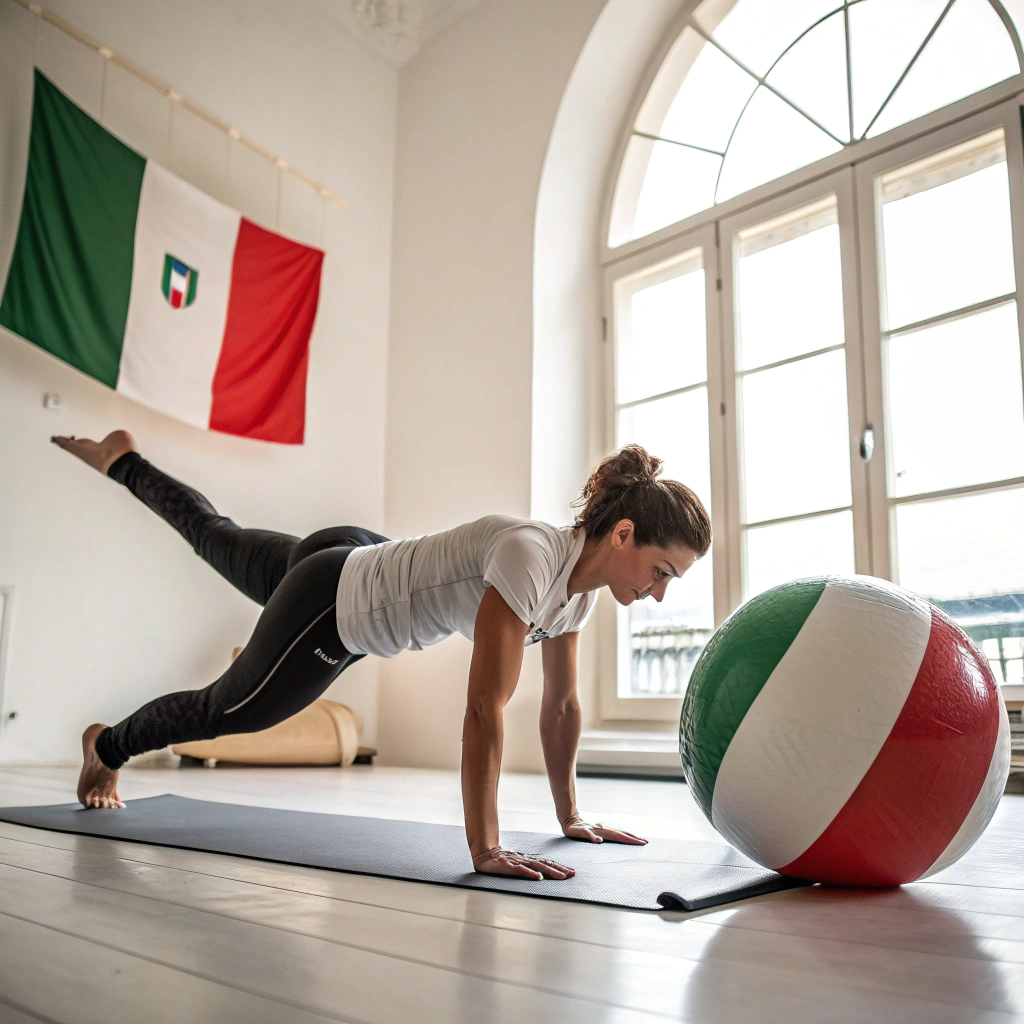 Donna che pratica Pilates su tappetino in palestra a Taranto