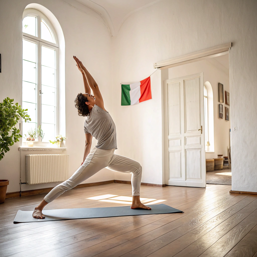 Persona che pratica yoga in una sala luminosa a Parma